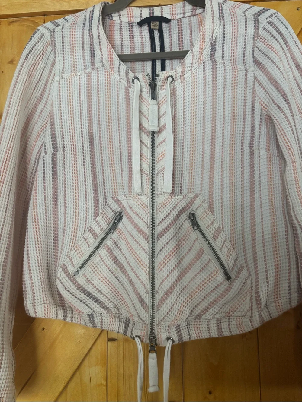 Free People Striped Waffle Knit Full Zip Crop Jacket - XS -Excellent condition
